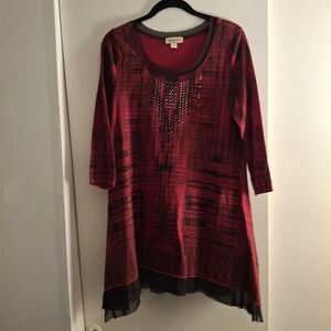 One World Elegant Red And Black Women's Tunic Top